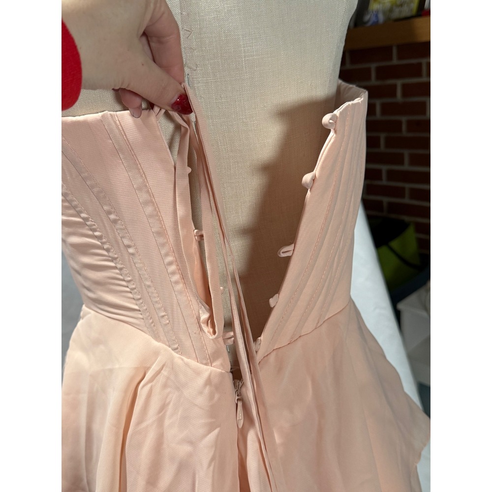 Pink Corset Mini Dress Lace Sweetheart Tiered Ruffle Skirt Lace Up - Picture 3 of 3